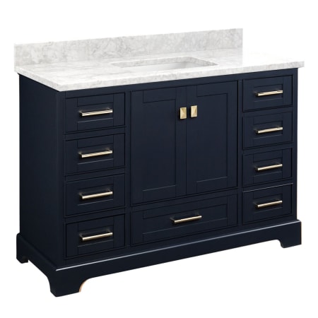 A large image of the Signature Hardware 953665-48-RUMB-0 Midnight Navy Blue / Carrara Marble
