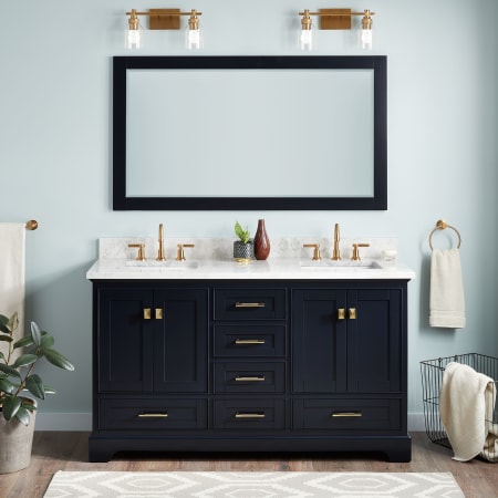 A large image of the Signature Hardware 953665-60-RUMB-8 Midnight Navy Blue / Carrara Marble