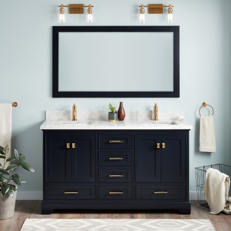 A large image of the Signature Hardware 953665-60-RUMB-1 Midnight Navy Blue / Carrara Marble