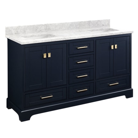 A large image of the Signature Hardware 953665-60-RUMB-0 Midnight Navy Blue / Carrara Marble