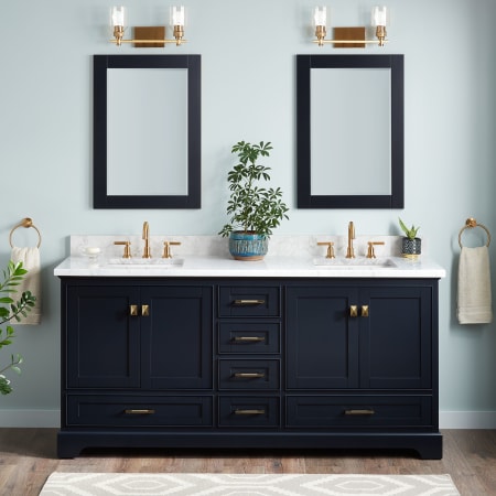A large image of the Signature Hardware 953665-72-RUMB-8 Midnight Navy Blue / Carrara Marble