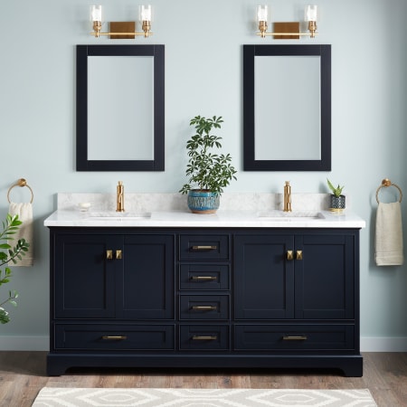 A large image of the Signature Hardware 953665-72-RUMB-1 Midnight Navy Blue / Carrara Marble