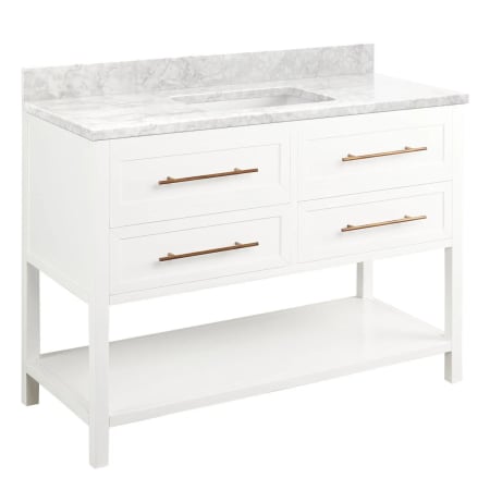 A large image of the Signature Hardware 953332-48-RUMB-0 Bright White / Carrara Marble