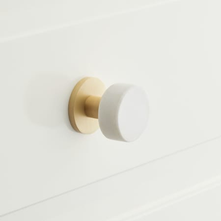 A large image of the Signature Hardware 953814-1 White Marble / Satin Brass