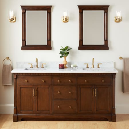 A large image of the Signature Hardware 953831-72-RUMB-8 Antique Coffee / Carrara Marble