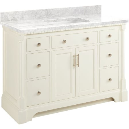 A large image of the Signature Hardware 953832-48-RUMB-0 White / Carrara Marble