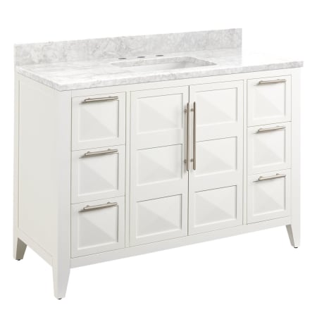 A large image of the Signature Hardware 953860-48-RUMB-8 Bright White / Carrara Marble