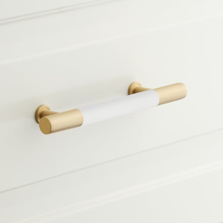 A large image of the Signature Hardware 953867-5.5 Matte White / Satin Brass