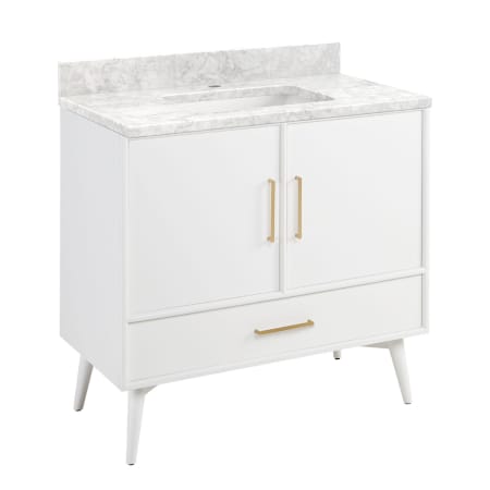 A large image of the Signature Hardware 953912-36-RUMB-1 Bright White / Carrara Marble