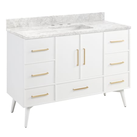 A large image of the Signature Hardware 953912-48-RUMB-8 Bright White / Carrara Marble