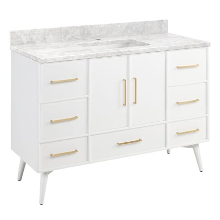 A large image of the Signature Hardware 953912-48-RUMB-1 Bright White / Carrara Marble