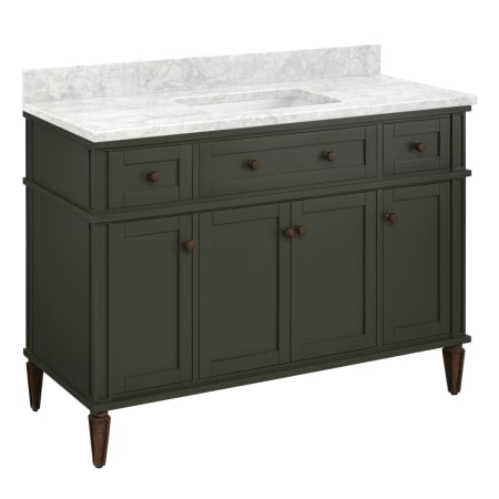 A large image of the Signature Hardware 954001-48-RUMB-0 Dark Olive Green / Carrara Marble