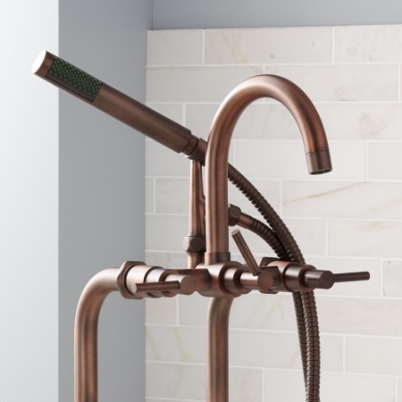 Signature Hardware 250047 Brushed Nickel 31-1/2" Sebastian Floor Mounted Tub Filler Faucet with ...