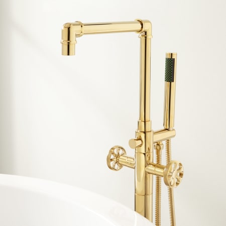 Signature Hardware 430284 Polished Brass Edison Freestanding Tub Faucet with Hand Shower ...