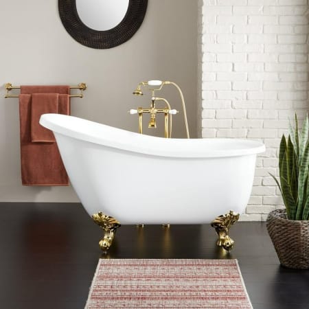 A large image of the Signature Hardware 928279-55-RR White / Polished Brass Feet