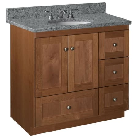 A large image of the Strasser Shaker-36-4-Vanity-Right Medium Alder