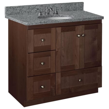 A large image of the Strasser Shaker-36-4-Vanity-Left Dark Alder