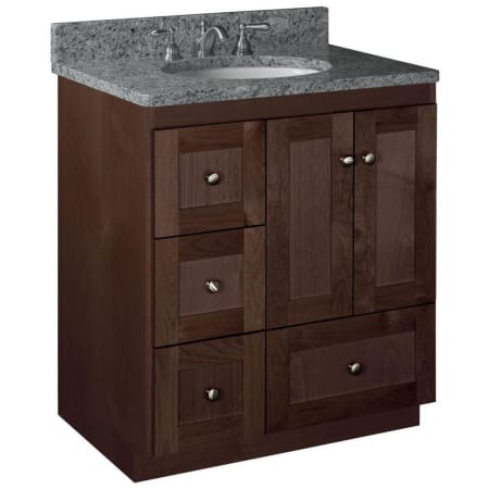 A large image of the Strasser Shaker-30-4-Vanity-Left Dark Alder