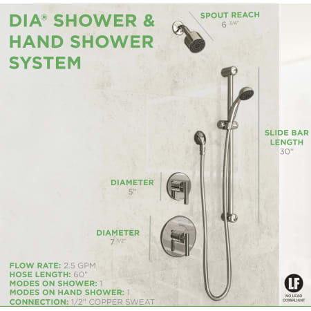 A large image of the Symmons 3505-H321-V-CYL-B Dia Shower System Dimensions