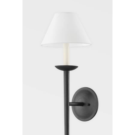 Troy Lighting B1201-FOR London Forged Iron Finish with White Linen Shade 1 Light Wall Sconce
