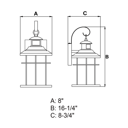 A large image of the Vaxcel Lighting T0323 Line Drawing