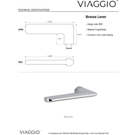 A large image of the Viaggio CLOBRZ_PRV_234_LH Handle - Knob Details