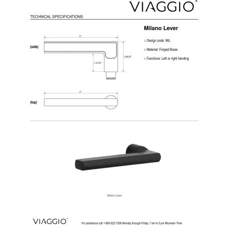 A large image of the Viaggio CLOMHMMIL_PSG_234_LH Handle - Lever Details