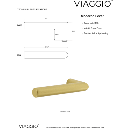A large image of the Viaggio CLOMHMMOD_PRV_234_LH Handle - Knob Details