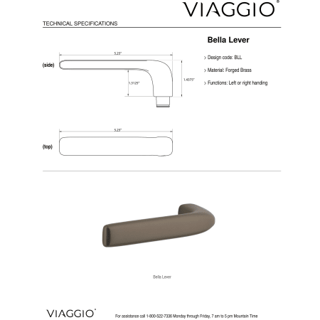 A large image of the Viaggio QADMHMBLL_PRV_234_RH Handle - Lever Details