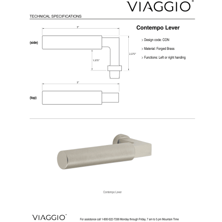 A large image of the Viaggio QADMHMCON-STH_PRV_234_RH Handle - Lever Details