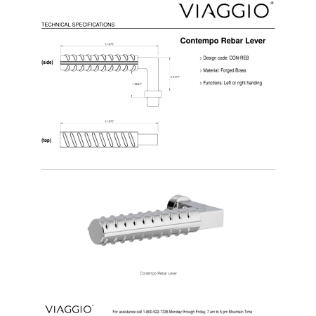 A large image of the Viaggio QADMLTCON-REB_PRV_234_LH Handle - Lever Details