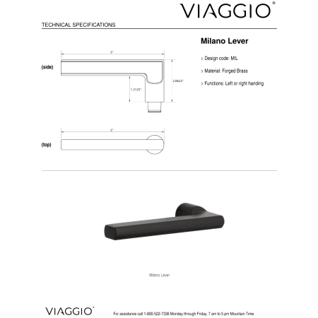 A large image of the Viaggio QADMLTMIL_COMBO_234_RH Handle - Lever Details