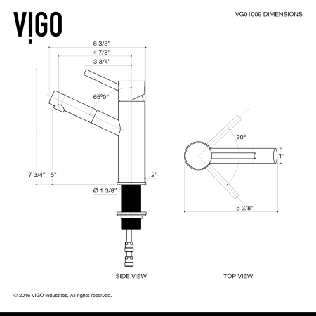 A large image of the Vigo VG01009 Vigo-VG01009-Line Drawing