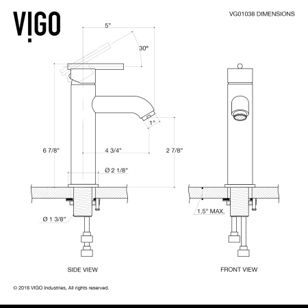 A large image of the Vigo VG01038K1 Vigo-VG01038K1-Line Drawing