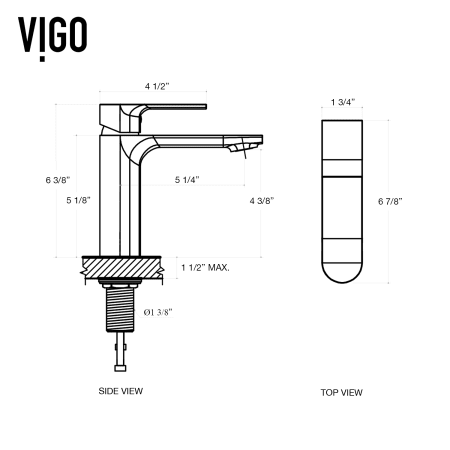 A large image of the Vigo VG01043 Dimensions