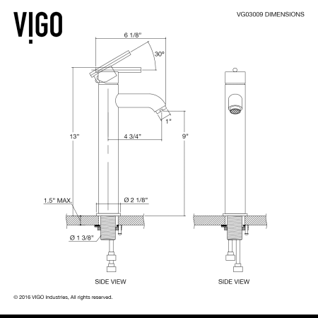 A large image of the Vigo VG03009 Vigo-VG03009-Line Drawing