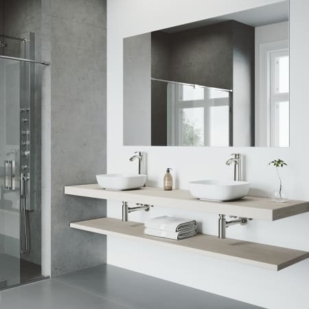 A large image of the Vigo VG03023 Vigo-VG03023-Double Sink Bathroom View - BN
