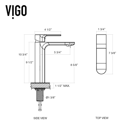 A large image of the Vigo VG03027 Dimensions
