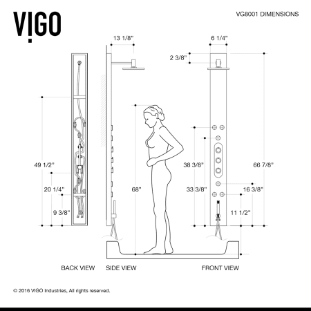 A large image of the Vigo VG08001 Vigo-VG08001-Dimensions