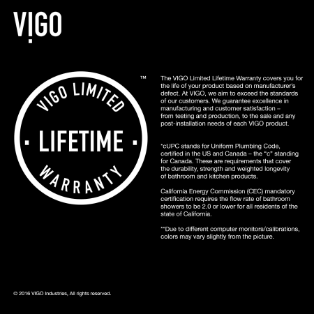 A large image of the Vigo VG08001 Vigo-VG08001-Warranty