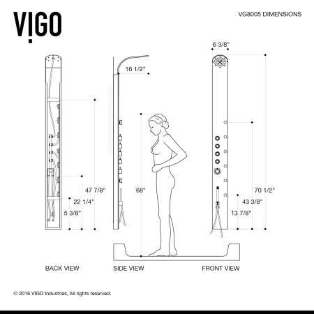A large image of the Vigo VG08005 Vigo-VG08005-Dimensions