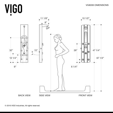 A large image of the Vigo VG08006 Vigo-VG08006-Dimensions