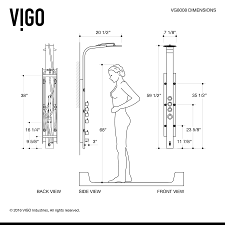 A large image of the Vigo VG08008 Vigo-VG08008-Dimensions