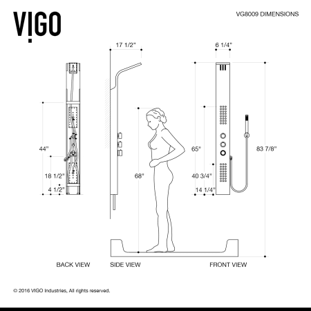 A large image of the Vigo VG08009 Vigo-VG08009-Dimensions