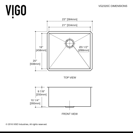 A large image of the Vigo VG2320CK1 Vigo-VG2320CK1-Line Drawing