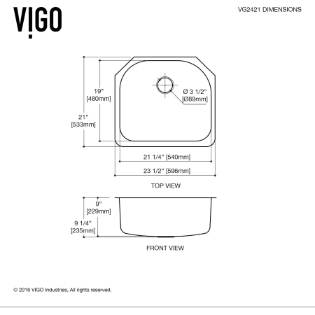 A large image of the Vigo VG2421K1 Vigo-VG2421K1-Dimensions