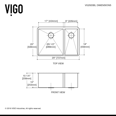 A large image of the Vigo VG2920BLK1 Vigo-VG2920BLK1-Line Drawing