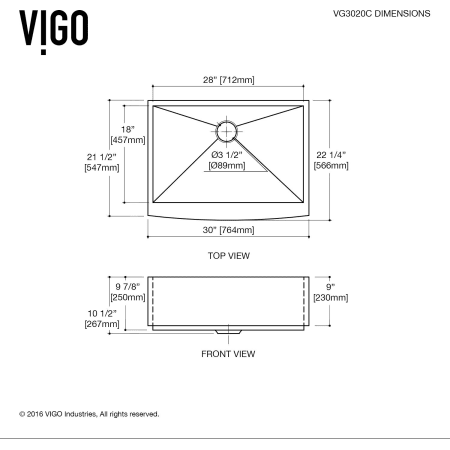 A large image of the Vigo VG3020C Vigo-VG3020C-Dimensions
