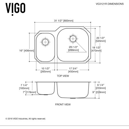 A large image of the Vigo VG3121R Vigo-VG3121R-Dimensions