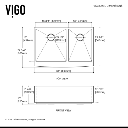 A large image of the Vigo VG3320BLK1 Vigo-VG3320BLK1-Line Drawing
